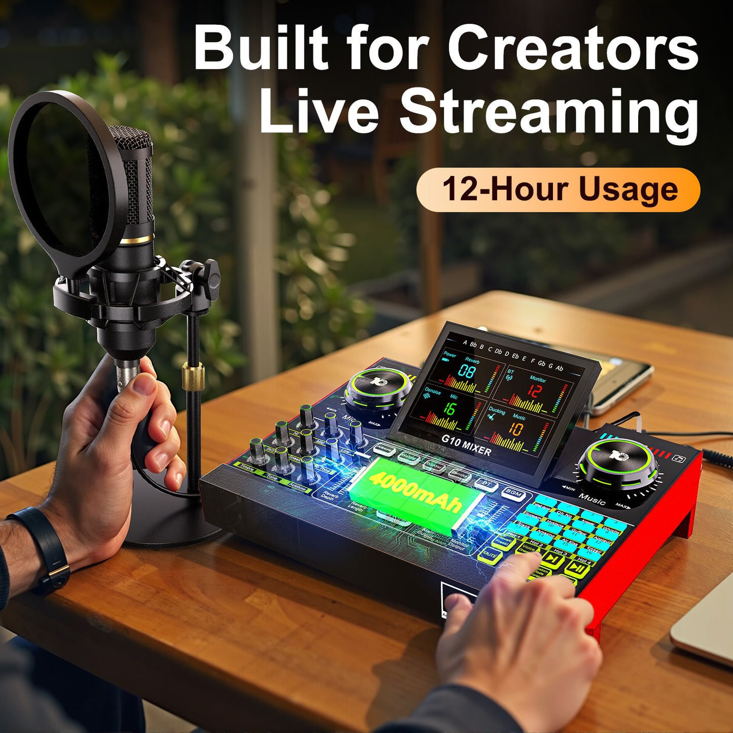 Podcast Microphone Bundle with Live Sound Card Audio Mixer, Podcast Equipment Bundle with 3.5mm Condenser Microphone for Pc/Phone Live Streaming Singing Gaming, Sound Board with Voice Changer, Denoise