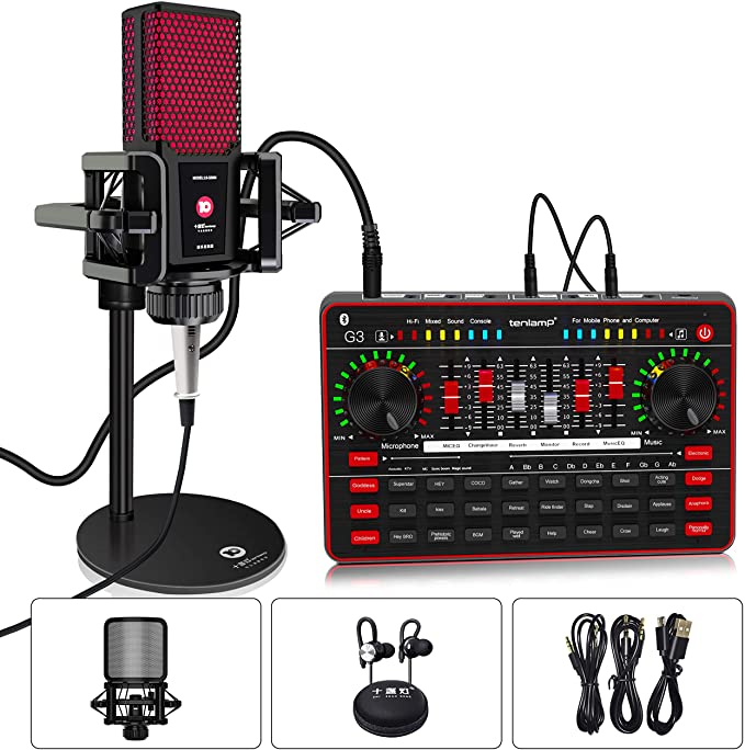 Mic　–　Podcast　store　Professional　Sound　Kit,　Microphone　Card　tenlamp　Studio　Condenser