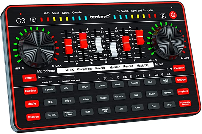 Audio Interface with Audio Mixer & Sound Card, tenlamp G3 Audio Console with Sound Board Voice Changer, Studio Vocal Effects Processor Equipment for PC Live Streaming Gaming Music Recording Podcast