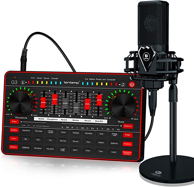 tenlamp Audio Mixer Kit, G3 Live Sound Card & M8 Studio Recording Microphone, Audio Interface Voice Changer, USB DIGITAL Podcast Equipment Bundle