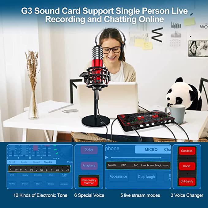 Audio Interface Live Sound Card DJ Mixer Kit for 3.5mm XLR Condenser M