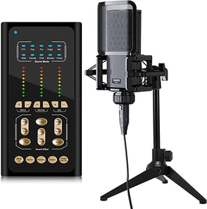 tenlamp Podcast Equipment Bundle, Studio Recording Condenser Microphone & Live Sound Card, USB Audio DJ Mixer Voice Changer Audio Interface Sound Board for Streaming Gaming Singing PC Tiktok YouTube