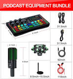 Podcast Microphone Live Sound Card Kit, Y10 Studio Condenser Mic & P2 Sound Board/Audio Mixer/Voice Changer/Audio Interface for Streaming/Recording/Gaming/Vlogging/Karaoke/PC/TIK tok/YouTube (P2+Y10)