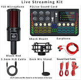 Podcast Microphone Live Sound Card Kit, Y10 Studio Condenser Mic & P2 Sound Board/Audio Mixer/Voice Changer/Audio Interface for Streaming/Recording/Gaming/Vlogging/Karaoke/PC/TIK tok/YouTube (P2+Y10)